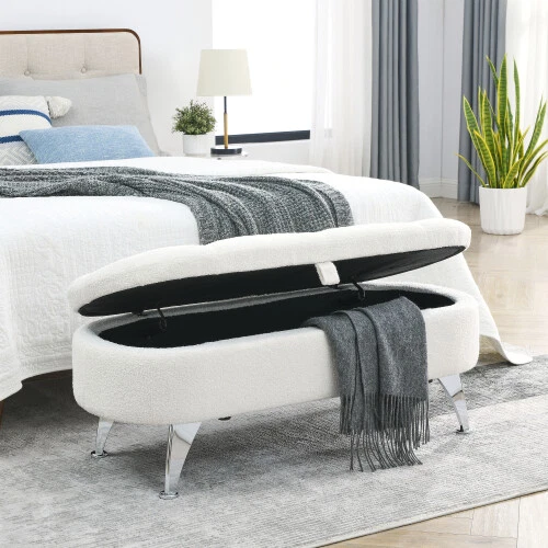 Fabric Storage Ottoman Bench Upholstered Storage Bench Footstool for Home Office - Image 1 of 4