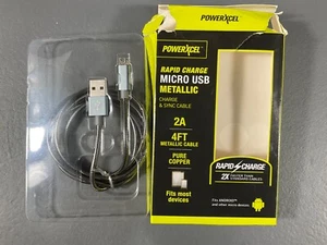 PowerXcel Durable 4 Ft. Rapid Charge Micro USB Metallic Charge & Sync Cable READ - Picture 1 of 24