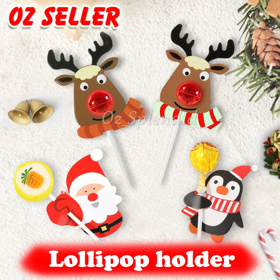 25-200pcs Christmas Elk Party Lollipop Lolly Sugar-loaf Paper Card Holder Xmas - image 1 of 4