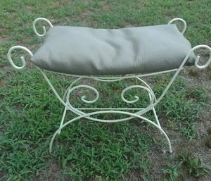Vintage Art Deco Style Hollywood Regency Iron Vanity Seat Bench Chair Stool - Picture 1 of 11
