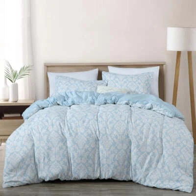 Chezmoi Collection Ivy 3-Piece Floral Medallion Printed Comforter Set Blue/White - Image 1 of 4