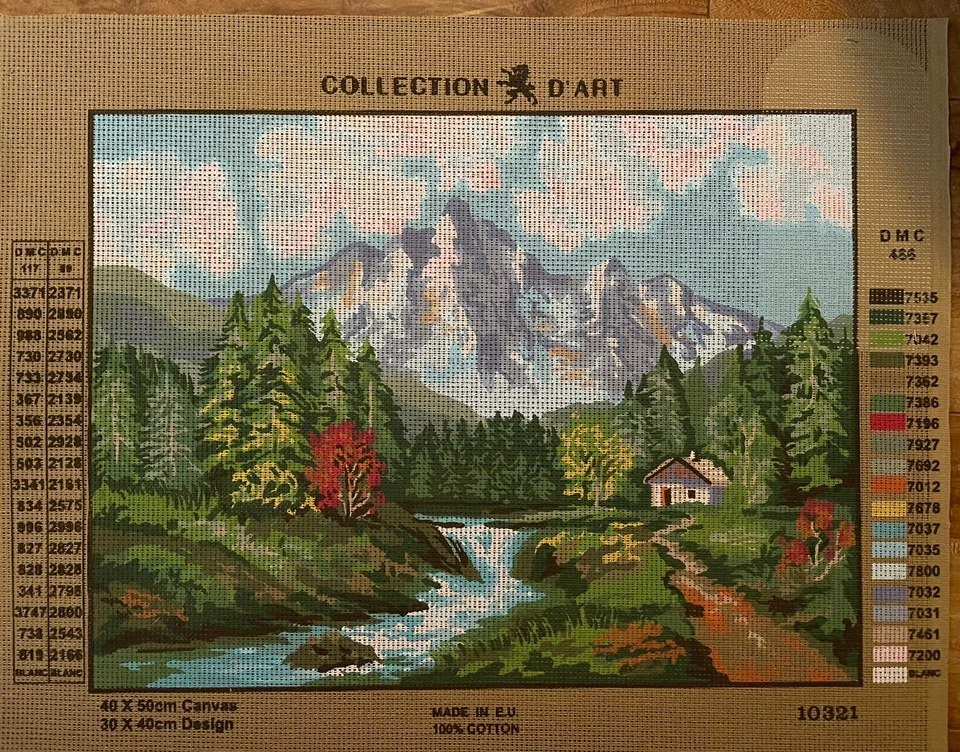 Printed Needlepoint Canvas Mountain Stream 40x50 Cm - Image 1 of 1