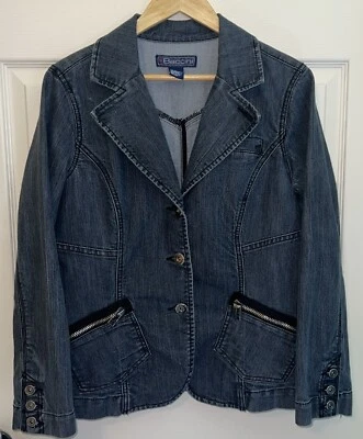 CHAQUETA BACCINI DENIM MANGA LARGA BOTONES BOLSILLOS DELANTEROS MEZCLA ALGODÓN BLAZER L Foto 1 de 4