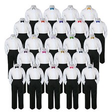 Boys Kid Teen Wedding Formal 3pc Set Shirt Black Pants Bow Tie Suit Uniform 5-14