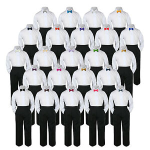 Boys Kid Teen Wedding Formal 3pc Set Shirt Black Pants Bow Tie Suit Uniform 5-14