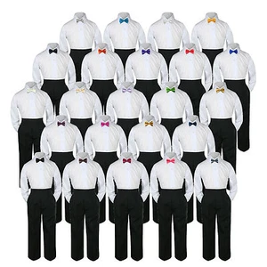 Set 3pz Camicia Matrimonio Ragazzo Bambino Ragazzo Adolescente Formale NERO Pantaloni Fiocco Tuta Uniforme 5-20 - Foto 1 di 48
