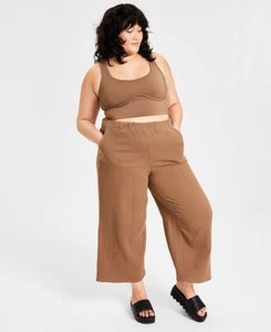 Jenni Style Not Size Women'solid Wide Leg Lounge Pants Green Tobacco Tan NWT - Picture 1 of 4