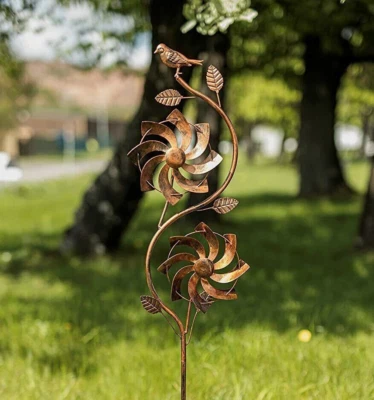 Large Wind Spinner Ornament Stake Dual Windmill Garden Outdoor Decor Bronze Lawn - Image 1 of 4