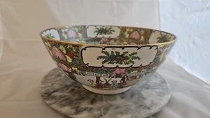 Large Antique Chinese Punch Bowl Export Porcelain Canton Rose Medallion - Picture 1 of 10