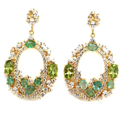 925 Silver 4 x 6 MM. Green Peridot, Emerald & Cubic Zirconia Birthstone Earrings - Image 1 of 4