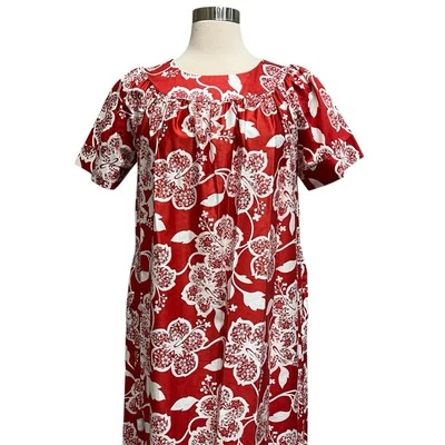 Sears House Dress M 12-14 Floral Hawaiian Hibiscus Muumuu Lounger Botanical - Image 1 of 4