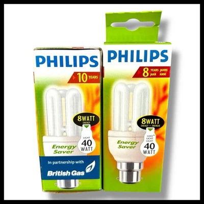 2 Pack Of Philips Energy Saver Bulbs 8W = 40W B22 BC Bayonet Fitting - NEW - Image 1 of 4