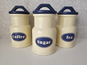 Barattoli pentole ceramica ceramica London per tè caffè zucchero - avorio e blu - Foto 1 di 15