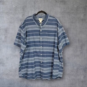 LL Bean Shirt Mens XXL Blue Striped Woven Hemp Cotton Button Up Breathable - Picture 1 of 12