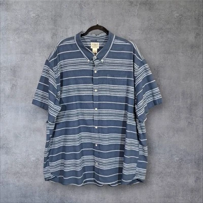 Camisa LL Bean Para Hombres XXL Azul Rayas Tejida Cáñamo Algodón Abotonable Transpirable Foto 1 de 4