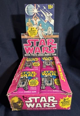 1977 Topps Star Wars Series 3 Wax Display Box w/ 4 Empty (Display) Packs - Image 1 of 4