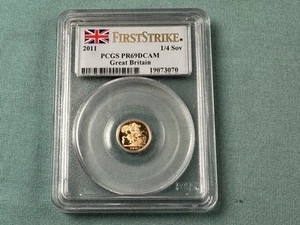 2011 UK Royal Mint Quarter Sovereign Proof Gold Coin PR69 PCGS First Strike - Picture 1 of 5
