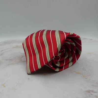 Luciano Barbera 领带男式红色条纹丝绸手工制作意大利 — 第 1/4 张图片