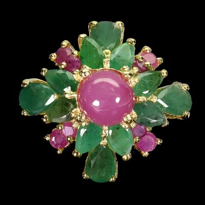 925 Sterling Silver Ring Round Ruby 7mm Emerald Flower Gemstone Jewelry Size 8 - Image 1 of 4