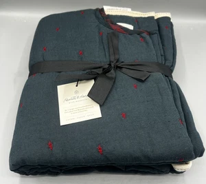 Hearth & Hand  Magnolia TREE SKIRT REVERSIBLE EMBROIDERED STARS / PLAID NAVY RED - Picture 1 of 4