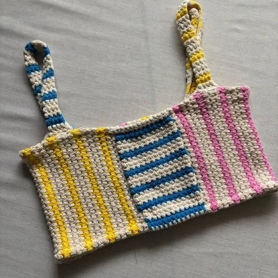 Top corto Zara Boho a rayas de ganchillo para mujer talla S 100 % algodón Foto 1 de 4