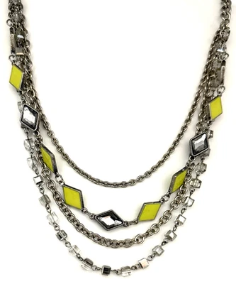 Collar Vera Wang Multistrand Chartreuse Verde Tono Plata Cuentas Cadena Foto 1 de 4