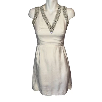 Vestido Vaino De Colección Años 70 Blanco Sin Mangas Cuentas Cuello en V Boda Cóctel XS/S Foto 1 de 4