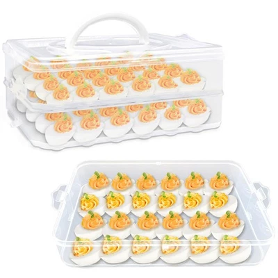 JGALNIM 2-Layer Deviled Egg Carrier with Lid,Deviled Egg Trays with Handle,Stack Port...