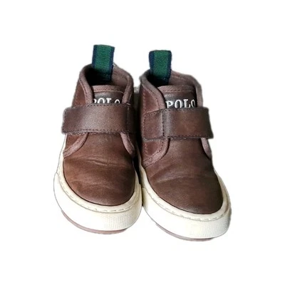 Polo Ralph Lauren 学步儿童青少年 6 码鞋棕色白色舒适休闲运动鞋 — 第 1/4 张图片