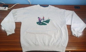 Vintage 90's Golf Sweater Grey Claybrooke Sports Size Large Mens Green Swing 9th - Picture 1 of 9