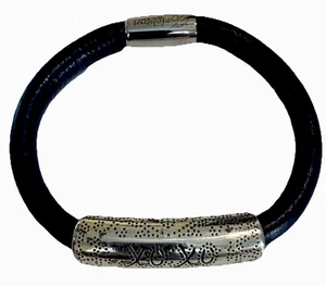 Brighton Blue Leather Bracelet Scroll XOXO Silver Tube Bead Magnetic Clasp 7” - Picture 1 of 6