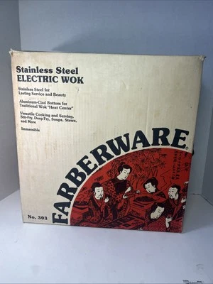 Wok eléctrico de acero inoxidable Farberware 303A de colección, fondo revestido de aluminio - LEER Foto 1 de 4