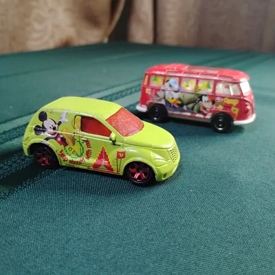 2 Matchbox Mickey Mouse Chrysler Panel Cruiser Green VW Transporter Van Donald-D - Image 1 of 4