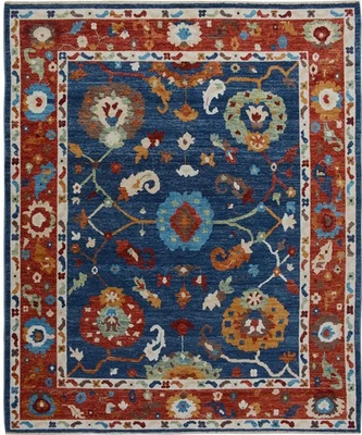 Living Room Blue Area Rug 8x10 Vegetable Dye Oushak Turkish Handmade Wool Carpet - Image 1 of 4