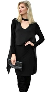 🌻 MOTTO SIZE 10 BLACK MIXED CREPE JESERY LAYERED DRESS WITH CHOKER NECKLINE - Picture 1 of 11