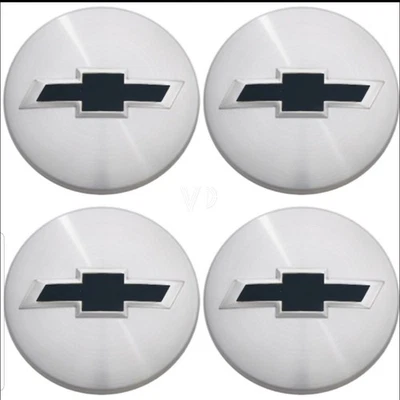 4Pcs of Chevrolet Center Caps 3.25” 83mm Brushed Silver Black Bowtie 22837060 - Image 1 of 2