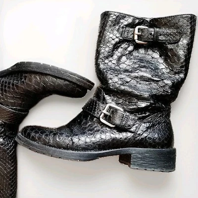 LE SILLA черный кожаный питон байкерские ботинки пряжка оригинальный ЕС 37,5 США 6,5 - Изображение 1 из 4