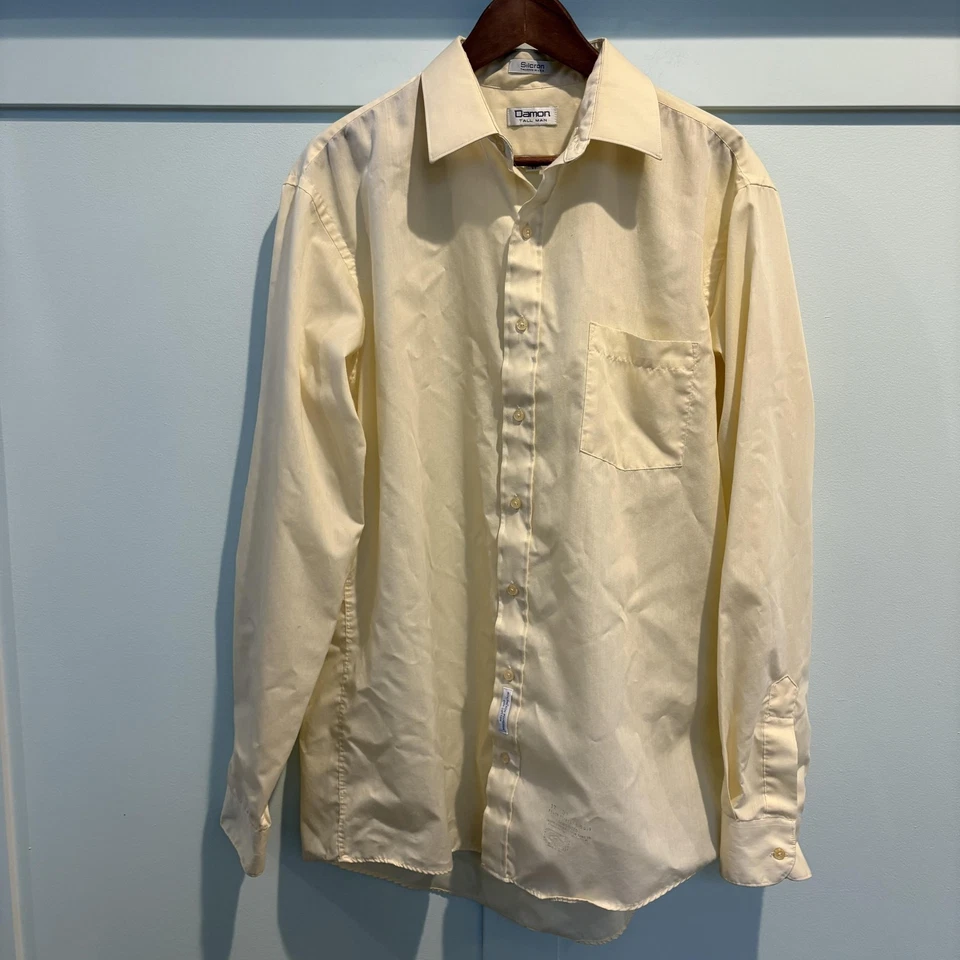 Camisa Damon True Vintage Hombre 17 37 Alto Hombre Amarillo Sanforizada Hecha en Unión EE. UU. AÑOS 70 Foto 1 de 4