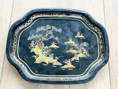 VINTAGE WORCESTER WARE TRAY - METAL ENAMEL CHINESE ORIENTAL DINNER SERVING - Image 1 of 4