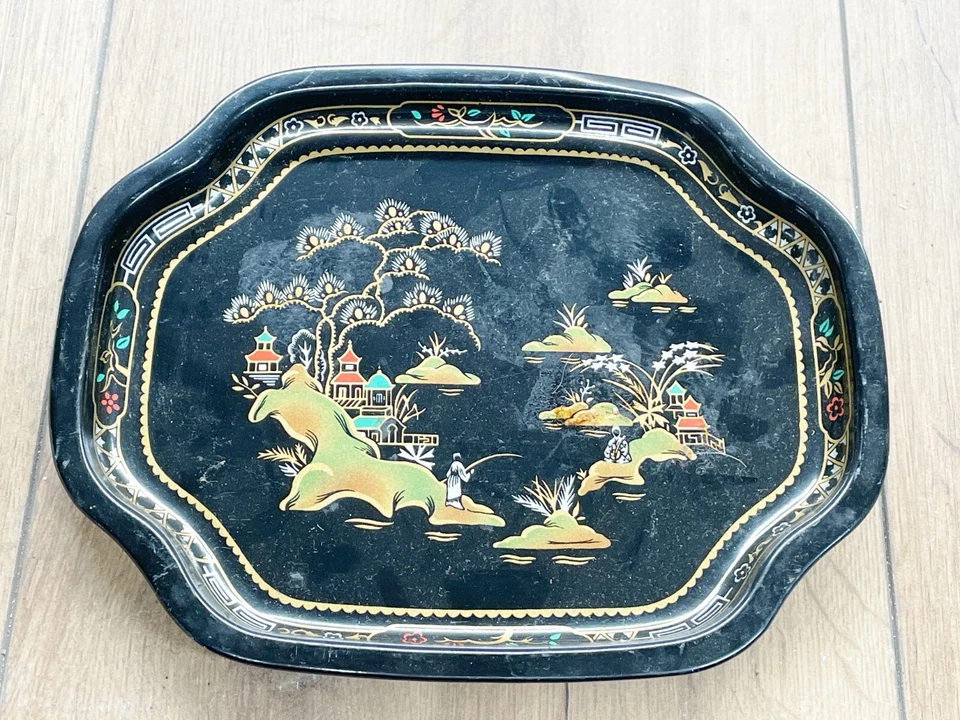 VINTAGE WORCESTER WARE TRAY - METAL ENAMEL CHINESE ORIENTAL DINNER SERVING - Image 1 of 4