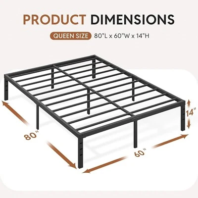 WAYES Upgraded 14-inch Queen Size Platform Bed Frame Heavy Duty Sturdy Metal 80x60x14"
