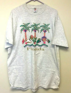 Vintage Jerzees 1994 Rella Florida Palm Trees Seashells S/S T-Shirt Size XL  - Picture 1 of 7