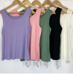 WOMEN'S STRETCHY PLAIN SUMMER VEST LADIES STRAPPY TANK TOPS CAMI SIZE UK 10/12 - Picture 1 of 12