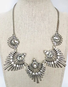 Silver tone Clear Rhinestone Statement NECKLACE Fashion Jewelry - Picture 1 of 4