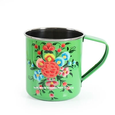 Mughal Flower Mug hand painted stainless steel Green Mug Foto 1 de 3