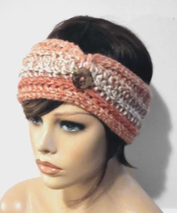 handmade crochet womans messy bun headband ear warmer kickball red orange - Picture 1 of 3