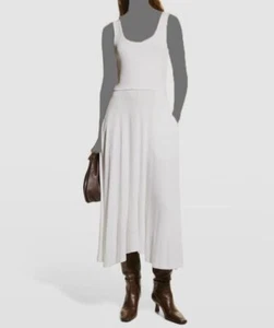 $245 Vince Women's White Sleeveless Square-Neck Midi A-Line Dress Size XS - Picture 1 of 4
