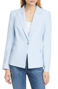 Chaqueta de lino Judith & Charles Philip en azul cielo - 4 nueva con etiquetas $525 Hecha en Portugal - Imagen 1 de 5