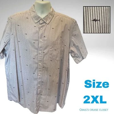 George Gray Casual Button Down Shirt, Stripes with Sharks, Size 2XL - Image 1 of 4