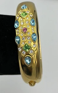 KJL Kenneth Jay Lane Jeweled Gripoix Glass Cabochon Bangle Cuff Bracelet - Picture 1 of 9